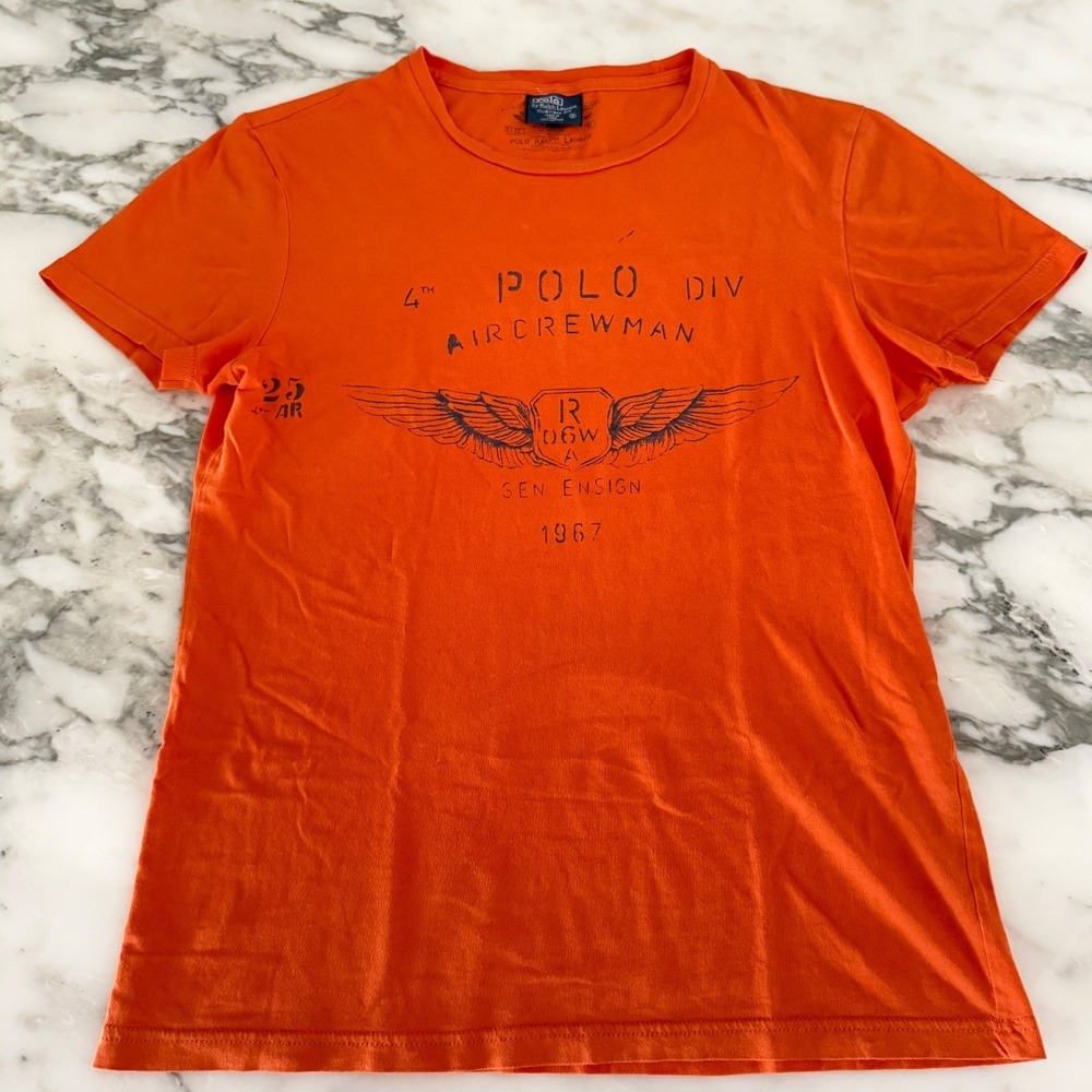 Polo Ralph Lauren Mens Custom‎ Fit Air Crewman Crew Neck T Shirt Orange Size S
